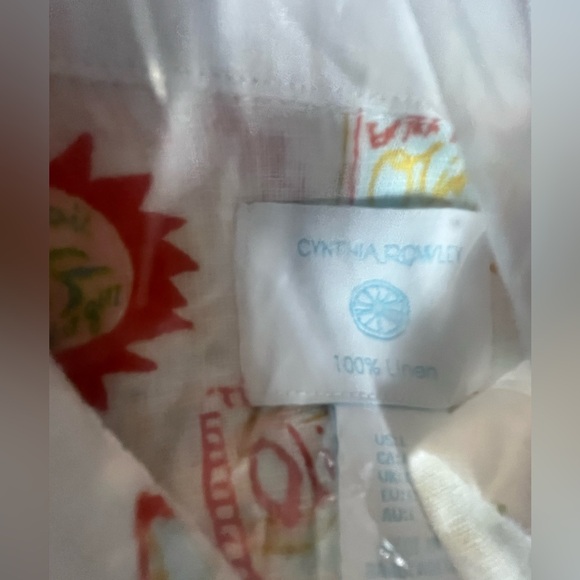 NWT Cynthia Rowley 100% Linen Olive Oil Label Print Button Down Shirt - Picture 10 of 10